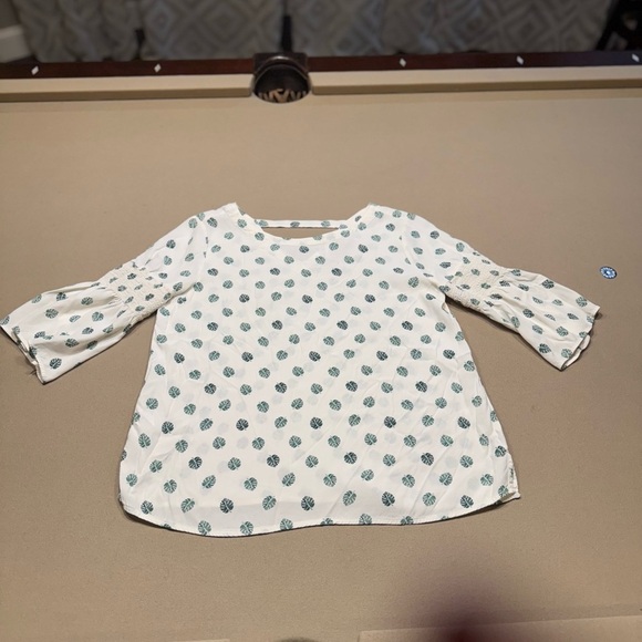 LOFT Ivory Blouse with Green Leaf Accent - Picture 1 of 6